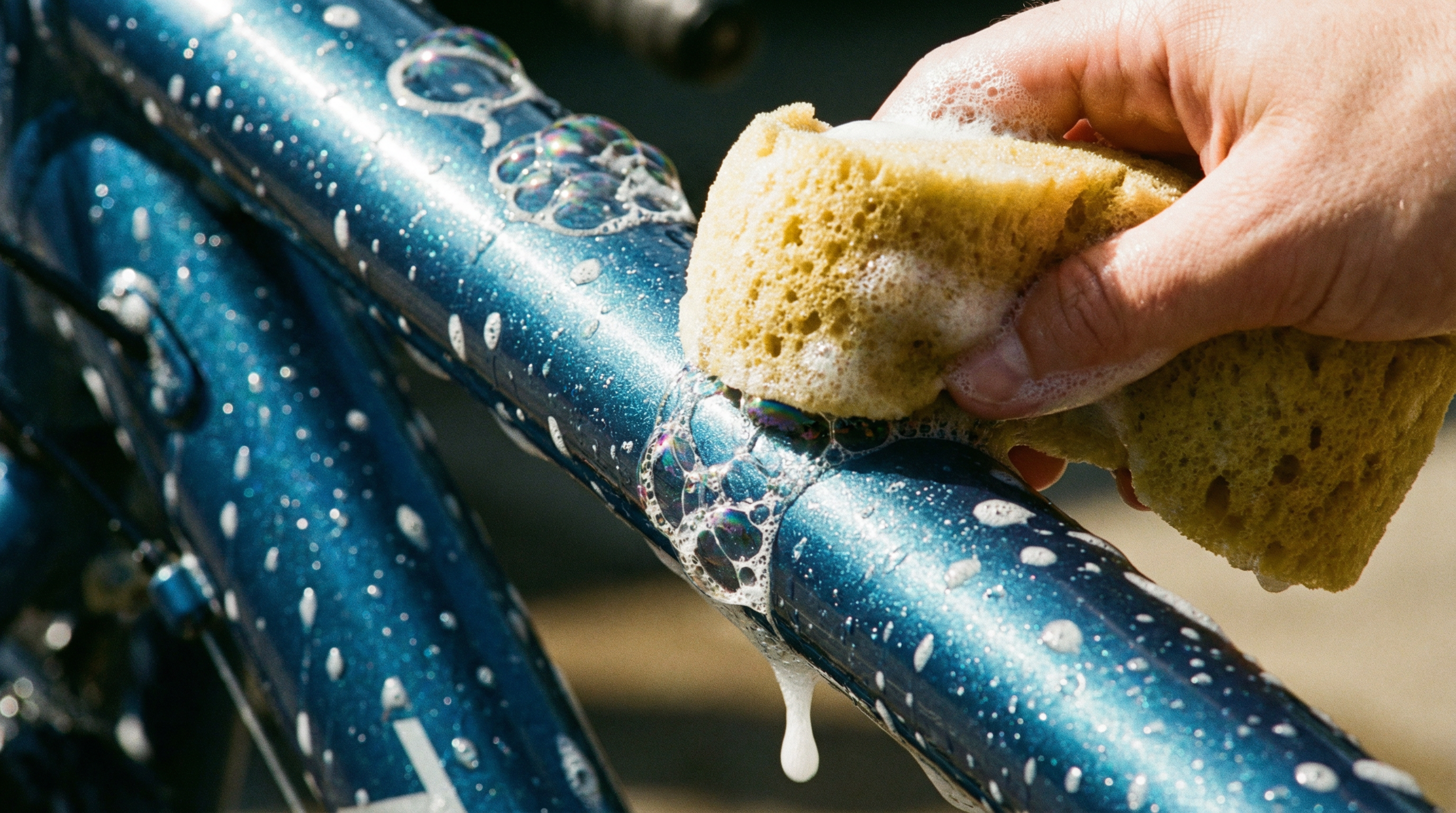 Мойка велосипедной рамы губкой